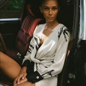 Zara Black and Cream Satin Blouse Zip back